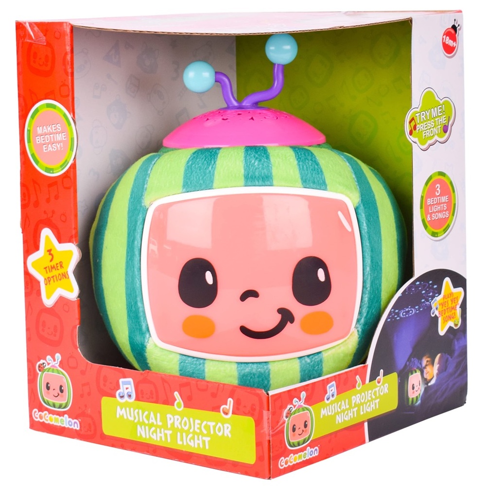 NWT CoComelon Musical Projector Night Light Soft Plush Bedtime Songs &Lights Up